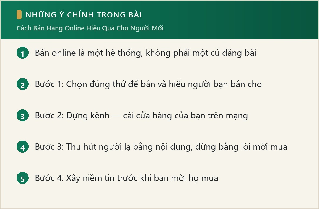 Những ý chính trong bài: Cách Bán Hàng Online Hiệu Quả Cho Người Mới