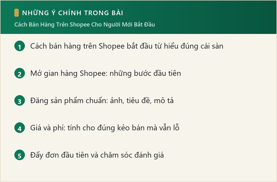 Những ý chính trong bài: Cách Bán Hàng Trên Shopee Cho Người Mới Bắt Đầu