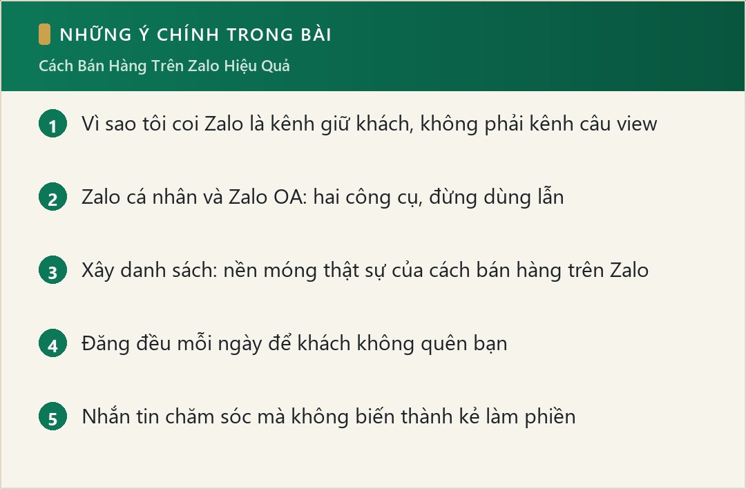 Những ý chính trong bài: Cách Bán Hàng Trên Zalo Hiệu Quả