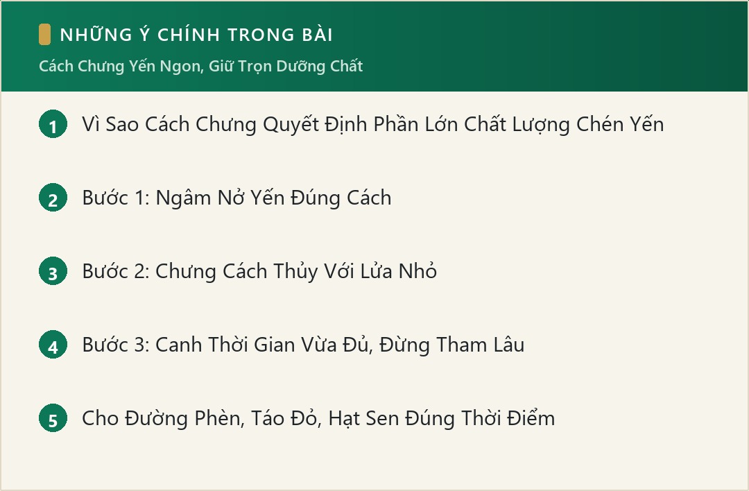 Những ý chính trong bài: Cách Chưng Yến Ngon, Giữ Trọn Dưỡng Chất