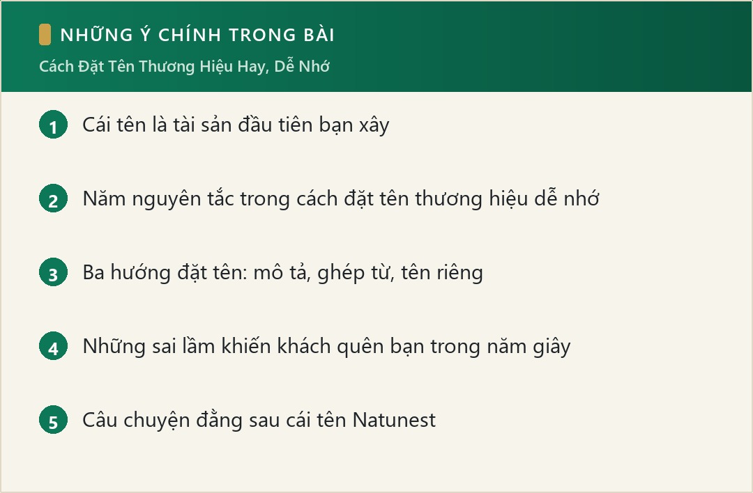 Những ý chính trong bài: Cách Đặt Tên Thương Hiệu Hay, Dễ Nhớ
