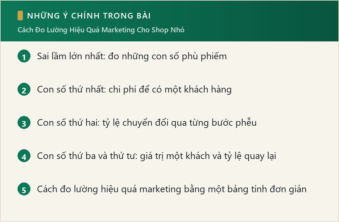 Những ý chính trong bài: Cách Đo Lường Hiệu Quả Marketing Cho Shop Nhỏ