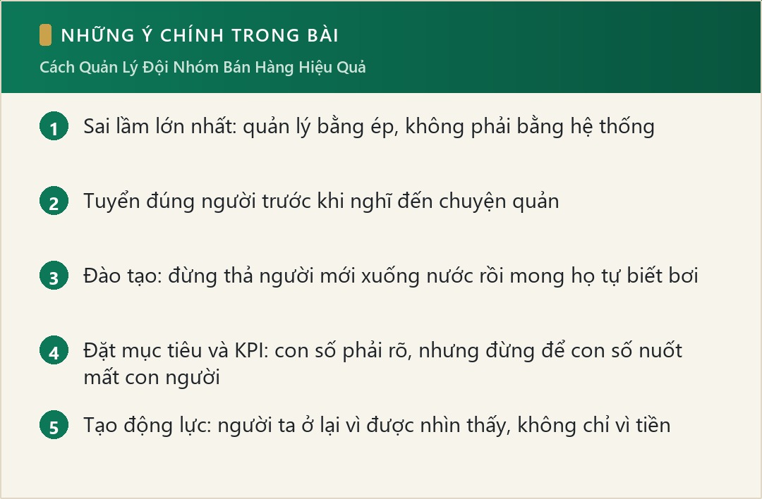 Những ý chính trong bài: Cách Quản Lý Đội Nhóm Bán Hàng Hiệu Quả