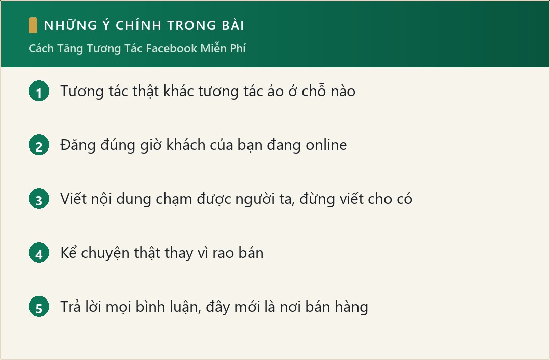 Những ý chính trong bài: Cách Tăng Tương Tác Facebook Miễn Phí