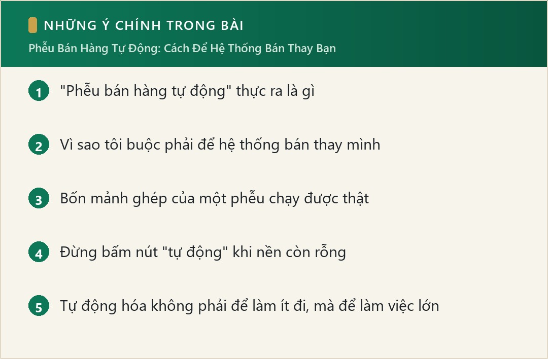 Những ý chính trong bài: Phễu Bán Hàng Tự Động: Cách Để Hệ Thống Bán Thay Bạn